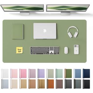 YSAGi Leather Desk Protector, Office Mat, Large Mouse Mat, Non-Slip PU Leather Blotter, Laptop Desk Pad, Waterproof Writing Pad for Office and Home (Bamboo Green, 47.2" x 23.6")