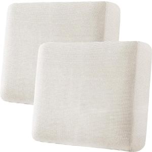H.VERSAILTEX Super Stretch Individual Seat Cushion Covers - Sofa Couch Cushion Slipcover Sets - Thick Jacquard Textured Twill Fabric - Large (2 Piece, Ivory)