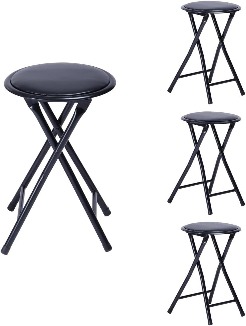 Homy Casa 18-Inch Foldable Barstool with Padded Seat, Space-Saving & Portable Stool for Home Bars, Game Rooms, and Kitchen Islands, Black (Set of 4)