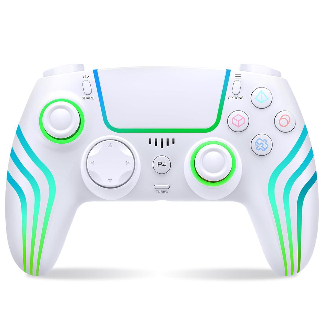 JYELUK Wireless Controller for PS5 with RGB Lighting, White | Compatible with PS5 Controller/Windows PC,/Android/iOS