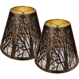 Chandelier Lamp Shades Set of 2, Small Metal Lampshade Etched Forest Pattern Chandelier Shades For Candelabra Bulbs, Clip-on Bulb Fitter Mini Small Lampshades, 3" x 6" x 5"