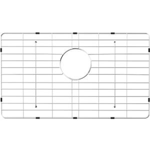 POPFLY 304 Stainless Steel Kitchen Sink Grid Protector, 25-3/16"  12-1/2" Sink Bottom Grate with Rear Drain for Single Bowl Kitchen Sinks, Scratch & Noise Protection, PF602718UWG24