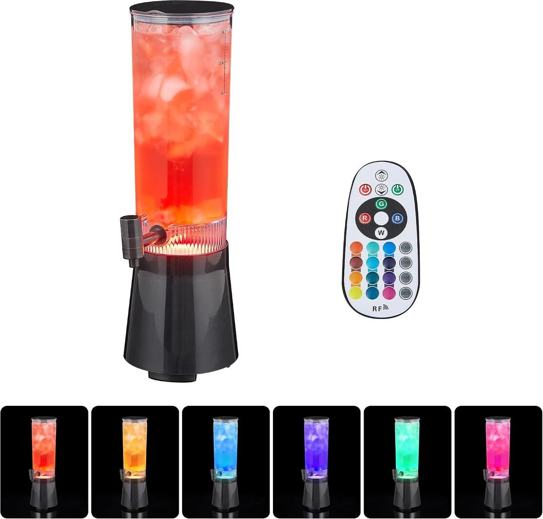 WILON 3L LED Beverage Dispenser, Black Drink Dispenser for Parties with Ice Tube and LED Light, Beverage Container for Beer Juice Tea Soda, Drink Fountains for Parties (Water Cup not Included) (EXP 12/31/36)