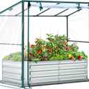 Ohuhu Raised Garden Bed with Cover Outdoor, 4x2x1 FT Galvanized Metal Planter Box with PVC Greenhouse Cover, Protects Plants from Frost Birds Insects, 3-in-1 Gardening Set for Vegetable Flower Herb