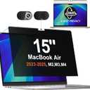 360 Magnetic Privacy Screen for Macbook Air 15 Inch (2023-2025, M2, M3, M4)), Removable Anti Glare Blue Light Filter, 4 Way Anti Spy Black Protector for Mac Air 15In Laptop Computer