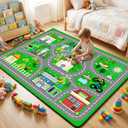 Car Rug Play Mat - Green Road Rug for Kids Boys Room, Fun Race Track Traffic Road Carpet for Boys Playmat Educational Learn, Car Carpet for Kids Room Decor Playmat Bedroom Playroom, 2.5x4 Feet (Multi-1914)