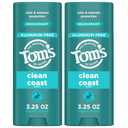 Toms of Maine Clean Coast Aluminum Free Natural Deodorant For Women & Men | Goes on Clear | Odor & Wetness Protection | Naturally Derived and Moisture-Locking Ingredients | 3.25 oz (2 Pack)