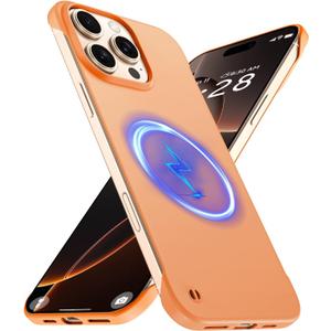 Magnetic Slim Case Fit for iPhone 16 Pro Max Phone Case 6.9"(2024) Ultra-Thin Lightweight Durable Frameless Matte Hard for MagSafe Cover Case with Pull Ring Shockproof Non Slip Rope-Orange