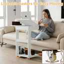 C-Shaped End Table, Solid Wood Rolling Side Table with Lockable Wheels, Couch Tables with Adjustable Desktop &Multi-functional Folding Tray, Small Side Table for Couch, Living Room, Bedroom Tall 30", 15.7" D x15.6" W x30" H