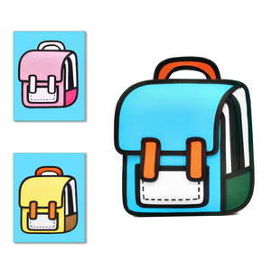 Kids Kawaii Backpack for Boys Girls Cute Toddler 2D Cartoon Comic Paper Jump Bookbag Fun Weird School Schoolbag (Blue, Small) Mini