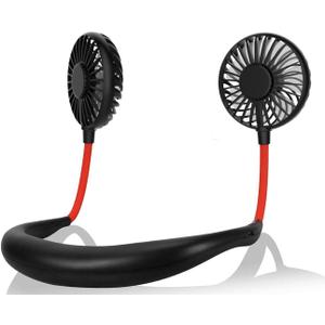 Portable Neck Fan, USB Rechargeable Fan with 3 Speeds Adjustable, Neck Fans Portable Rechargeable Prime with LED Lights - Black
