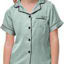 Veseacky Classic Silk Nightwear for Little Girls Notch Collar Button Down Satin 2 Piece Pajama Set (Grey,size 6)