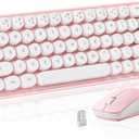 i68 Wireless Typewriter Keyboard and Mouse Combo,Pink Keyboard with 2.4GHz Connection, Cute Retro Aesthetic Design Round Keycaps for Tablet, Phone, PC and Win/Mac/Android (Pink)