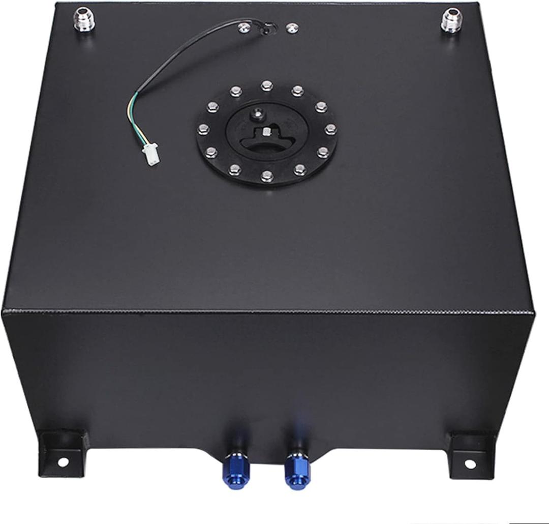 Universal 10 Gallon 40L Fuel Cell Tank with Cap and Level Sender Polished Aluminum Black