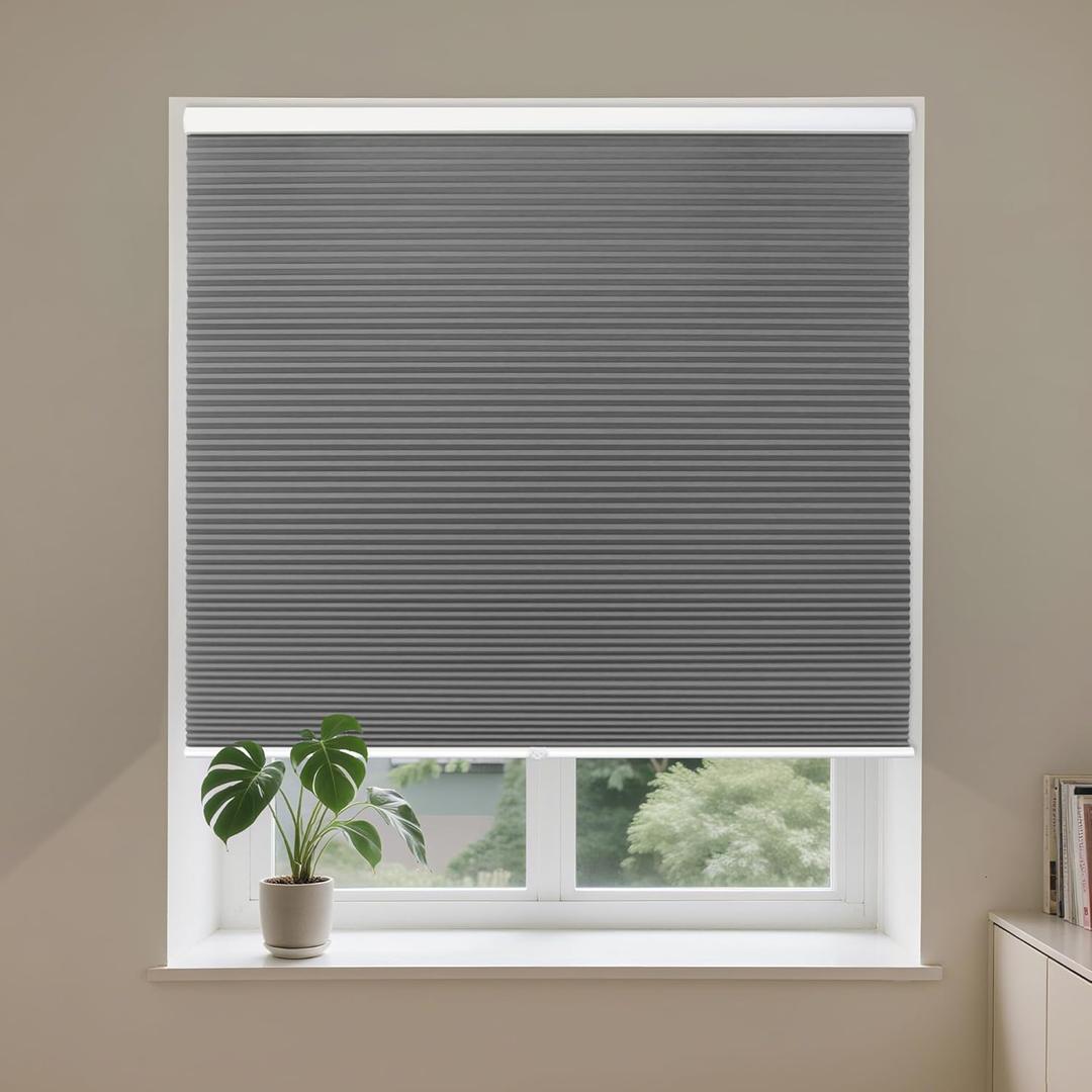 Allesin Cordless Blackout Cellular Shades, Honeycomb Blinds for Windows, Thermal Insulated & Noise Dampening, Room Darkening Window Coverings for Bedroom & Nursery, Gray, 27" W x 64" H