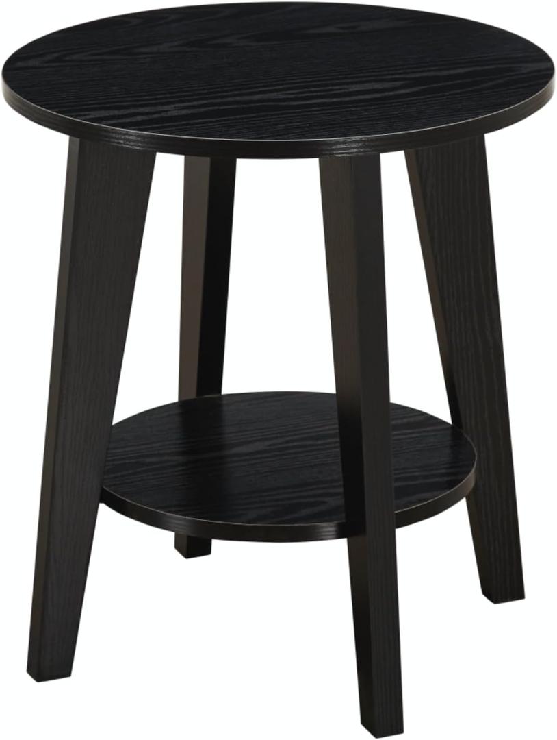 Small Round Side Table-17.7" Cute End Table with 2-Tier Storage | Waterproof Low Nightstand for Kids Room, Nursery, Small Spaces, Plant Stand & Bean Bag (Black)