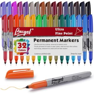 Permanent Markers Bulk, Ultra Fine Point, 32 Assorted Colors 0.4 mm Permanent Marker set, Felt Tip Pens Works on Plastic, Wood, Stone, Metal and Glass for Doodling, Marking Permanent Markers Bulk, Ultra Fine Point, 32 Assorted Colors 0.4 mm Permanent Marker set, Felt Tip Pens Works on Plastic, Wood, Stone, Metal and Glass for Doodling, Marking