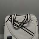 White PU Leather Women Large Sports Handbag Tennis Racket Shoulder Bag Tennis Tote Bag for 2 Rackets, with Water Bottle Holder