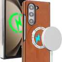 Magnetic for Samsung Galaxy Z Fold 6 case,Support Wireless Charging, Premium PU Leather & Shockproof, Protective Cover for Galaxy Z Fold6 (Brown)