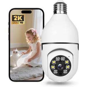 Hawkray Light Bulb Security Camera -5G& 2.4GHz WiFi 2K 3MP Security Cameras Wireless Outdoor Motion Detection and 911 Alarm Monitoring,Open AI Enabled,US Local Cloud, Color Night Vision,
