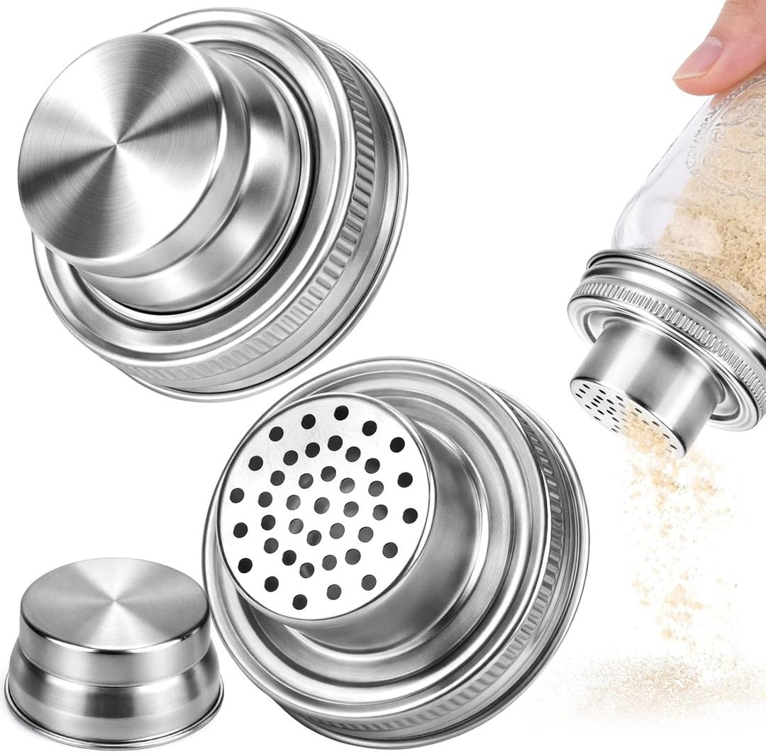 Palksky Stainless Steel Shaker Spice Lids for Regular Mouth Mason Jars, 2 Pack Mason Canning Caps for Spices Coriander Seed Garlic/Rosemary Powder
