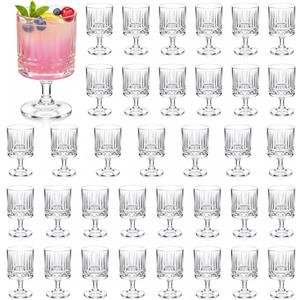 48 Pcs Mini Acrylic Goblet Glasses Set, 7 oz Small Plastic Water Goblets Vintage Unbreakable Clear Wine Cups Bulk Cocktail Glasses for Wedding Dining Birthday Guest Gift