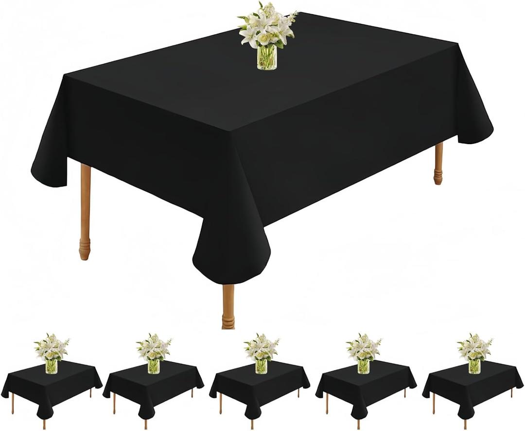6 Pack Black Table Cloths for 6 Foot Rectangle Tables 60x102 Inch Cloth Tablecloths for Rectangle Tables Washable Polyester Table Covers Fit Wedding Reception Banquet Party Buffet Restaurant