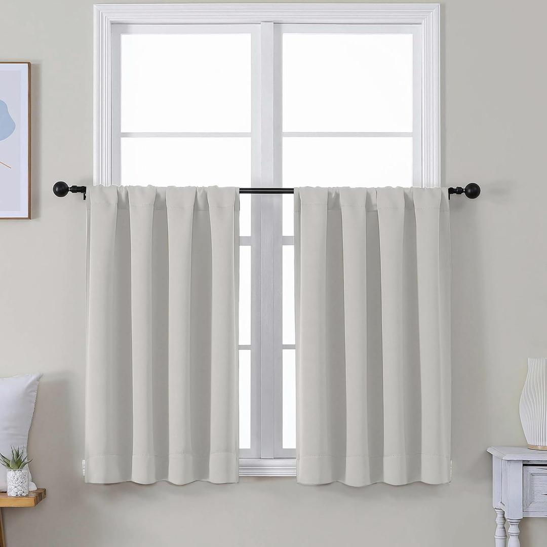 Simplebrand Ava Natural Short 36 Inches Blackout Curtain 2 Panels Set, Half Window Rod Pocket Privacy Curtain Tiers for Kitchen, Curtains Blackout for Bathroom Shades, W40 x L36 Inch, Natural