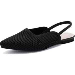 Slingback Flats for Women Pointed Toe Flats Breathable Knit Comfortable Dressy Casual for Work Office Ballet Flats (8.5, Black)
