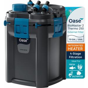 OASE BioMaster 2 Thermo 250 Canister Filter for Aquariums – External Aquarium Filter with Built-in Heater – EasyClean Pre-Filter, Quiet Operation – Freshwater & Saltwater, Up to 70 Gallons