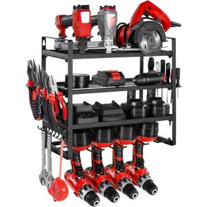 VEVOR Power Tool Organizer Wall Mount, 4-Layer Storage Rack with 4 Drill Holders, Tools Holder and Storage Rack with Screwdriver Holder, Garage Tool Organizer for Garage, Workbench, and Workshop