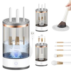 Efficient Electric Makeup Brush Cleaner Machine, Automatic Makeup Brush Cleaner for 3-4 Brushes at a Time, 7000 RPM Ensures Thorough Cleaning, Includes Silicone Pad (Black)
