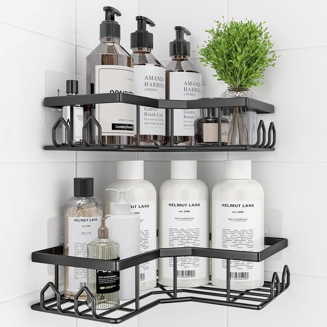 Adhesive Shower Caddy, 2 Pack Corner Bath Organizer, Rustproof Stainless Steel Shower Shelves with Large Capacity, No Drilling Shelves for Bathroom Storage, Home, Kitchen Dcor