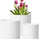 Meowell 8/7/6 inch Plant Pots, Set of 3 Cylinder Flower Pots for Outdoor Indoor Plants, Decorative Plastic Planters with Drainage Holes and Saucers for Garden House Plants, White