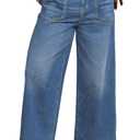 Eytino Plus Size Jeans for Women High Waisted Wide Leg Jeans Trendy Baggy Loose Stretchy Denim Pants with Pockets(5X) (Blue)
