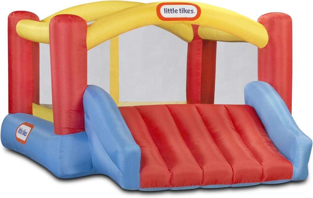 Little Tikes Jump 'n Slide Inflatable Bouncer Includes Heavy Duty Blower With GFCI, Stakes, Repair Patches, And Storage Bag, for Kids Ages 3-8 Years (Regular, Multi)