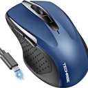 Bluetooth Mouse (BT5.0/3.0 & 2.4G) Rechargeable Wireless Mouse, 4800 DPI Optical Tracking, 6 Adjustable DPI, 2.4GHz with USB A Receiver, Quiet Clicks, Ergonomic Grips, 6 Buttons - Blue