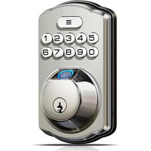 Veise Fingerprint Keyless Entry Door Lock, Auto Lock, Electronic Keypad Deadbolt for Front Door, Biometric, Anti-Peeking Password, Easy Install, Satin Nickel