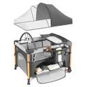 Baby Bassinet 5 in 1 Pack and Play,Baby Crib Adjustable Beside Sleeper One-Second &One-Hand Setup,Portable Playard Foldable Playpen for Newborn,Babies and Toddlers with Changing Table,Mattress (Grey)
