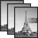 Upsimples 12x16 Picture Frame Black 3 Pack, Scratch-Proof Poster Frames 12 x 16 for Photo Gallery - Slide-In Strips, Horizontal or Vertical Wall Mounting