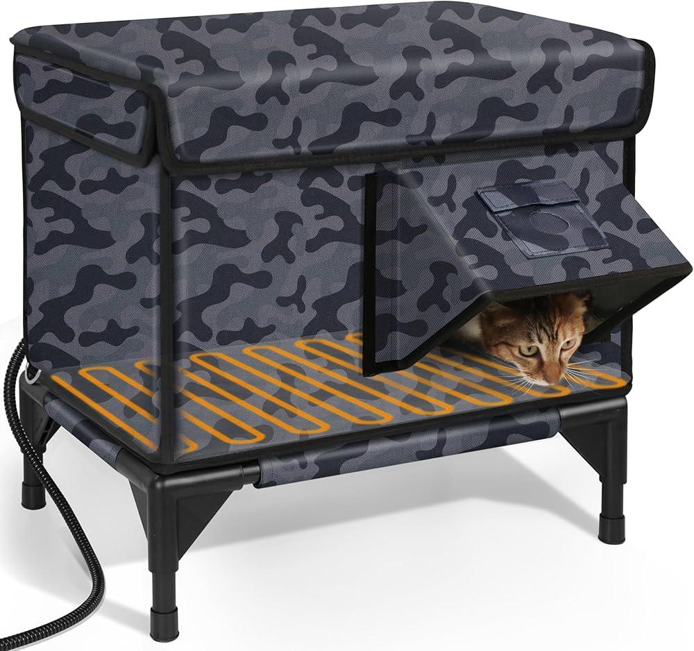 Heated Cat House for Outside Foam Board, Extremely Insulated Outdoor Cat House Escape Door, Weatherproof & Waterproof Awning, Elevated Feral Animal Shelter for Winter (25.0"L x 15.0"W x 18.5"H)