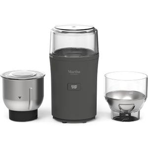 MarthaStewart ElectricCoffee & Spice Grinder,Dual 2.5oz Removable Bowls, StorageLids,Stainless Steel Blades,One Touch Pulse Control,2-in-1Compact,Beans & Spices, Herbs& Nuts, Caviar Gray