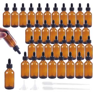 36 Pack 2oz Amber Glass Dropper Bottles, 60ml Glass Eye Dropper Bottles for Essential Oils, Perfumes, Laboratory Use (Amber & dropper, 2oz-36Pack)