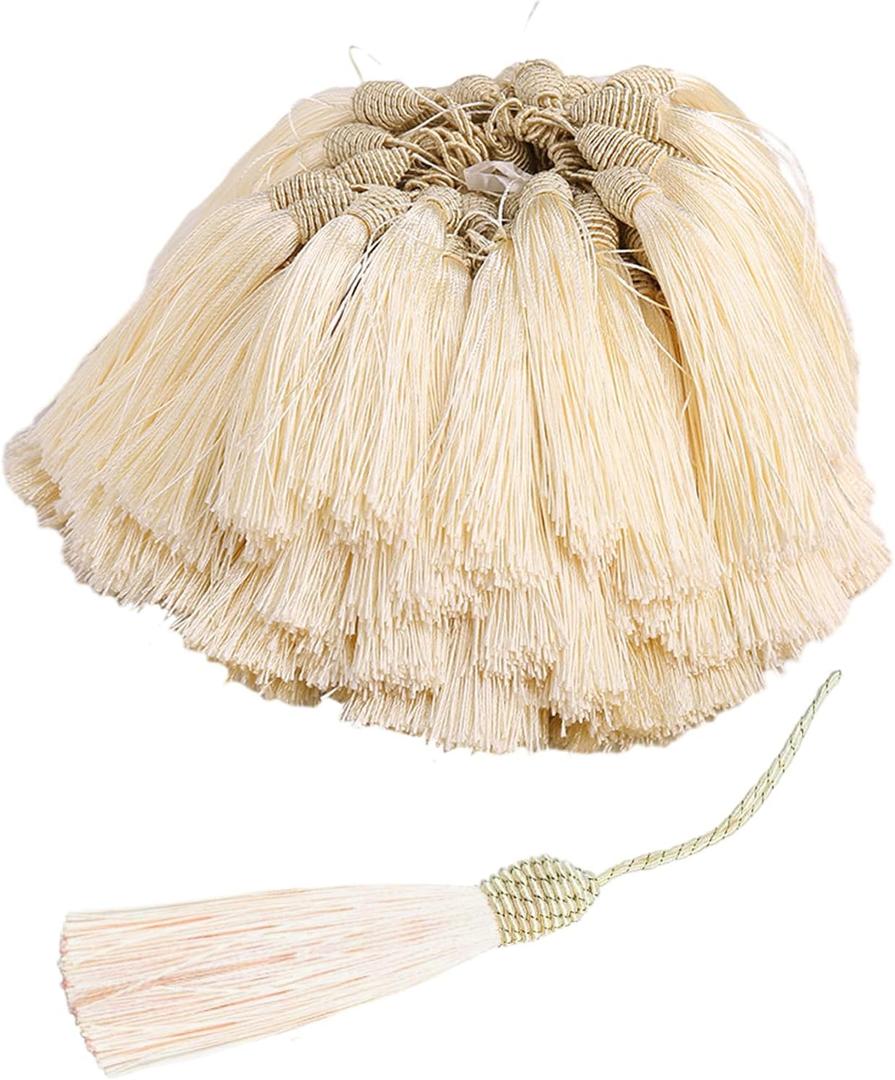 50 Pieces Tassel Bookmark with Loop,Tassels for Crafts,Decorative Tassel for Keychain Jewelry Making Curtain Blanket Graduation Decoration Wedding Favors (Beige)