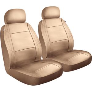 Custom Accessories 2-Piece Midnight Plush Seat Covers for Cars, Trucks, and SUVs, Vegan Leather Seat Cover for Cars, Universal-Fit Car Seat Covers, Interior Accessories - Tan