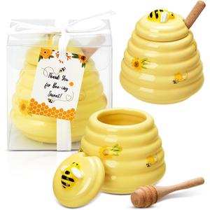 Yinder 1 Pcs Baby Shower Prize for Winners Honey Party Favors 3 oz Ceramic Honey Jars with Dippers Mini Bee Themed Pots with Goodie Boxes for Baby Shower Wedding Favors Bee Themed Party Gifts