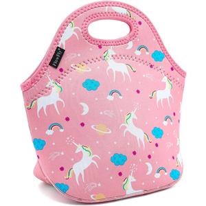 FlowFly Neoprene Lunch Tote Insulated Thermal Reusable Lunch Bag Box for Boys Men with Zipper,Unicorn
