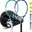 Tennis Rackets for Adults, Pre-Strung 27 Inch Tennis Racquets-2 Player Tennis Racket Set with 3 Balls,2 Grips, 2 Vibration Dampers (blue and green)