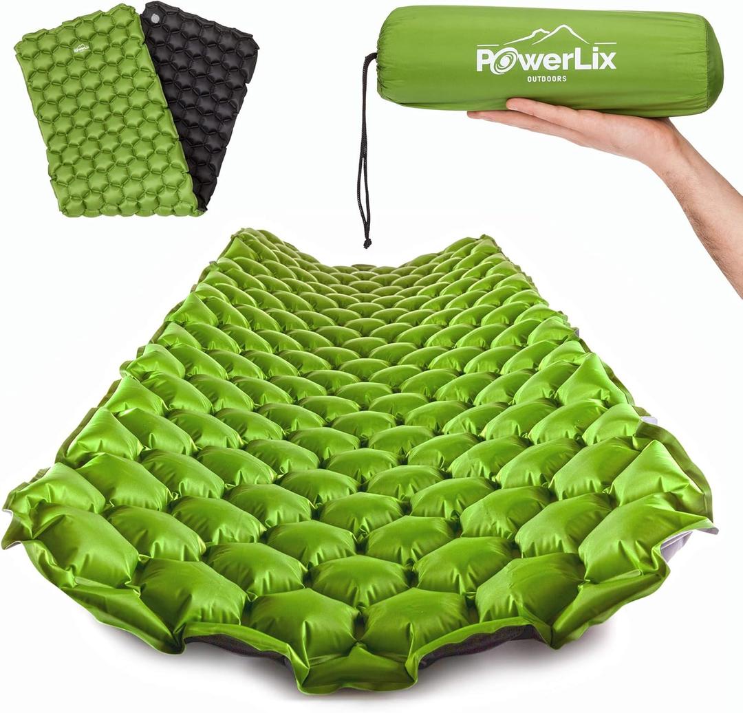 POWERLIX Ultralight Sleeping Pad for Camping with Inflating Bag Compact Lightweight Camping Mat, Outdoor Backpacking Hiking Traveling Airpad Camping Air Mattress Sleeping Mat (Green & Black)