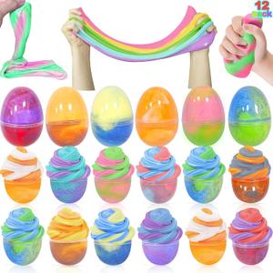 Easter Basket Stuffers Prefilled Easter Eggs, 12 Pack Butter Slime Stress Relief Fidget Toys Party Favors Supplies Non-Sticky, Easter Gifts for Kids Goodie Bags Fillers Hunt Girls Boys Toddlers Teens